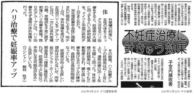 不妊鍼灸に関する効果の実証新聞記事